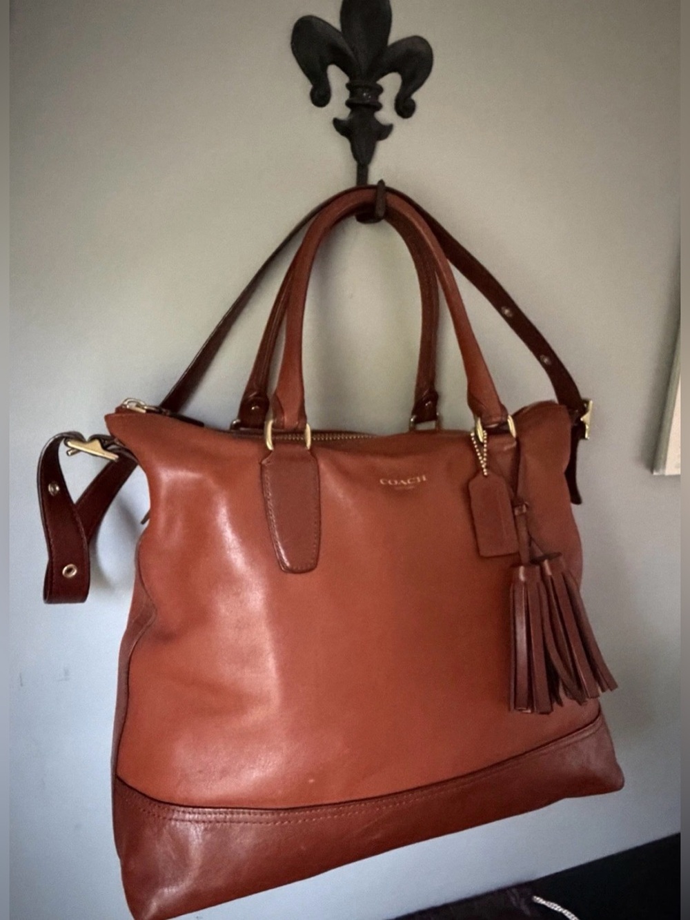 COACH Cognac Leather Legacy Rory North South Shoulder Bag/ Brass/ Match Wristlet - Picture 6 of 16